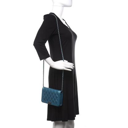 Chanel Metallic Caviar Quilted Boy Wallet On Chain WOC Turquoise 2 of 12