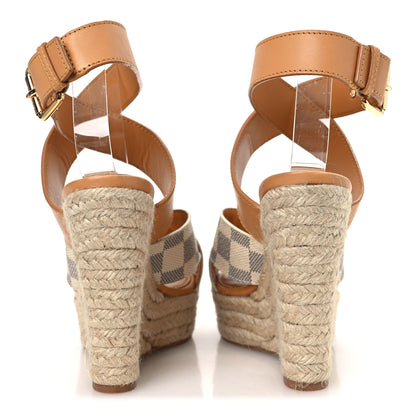 Louis Vuitton Damier Azur Starboard Wedges 35 Tan 6 of 13
