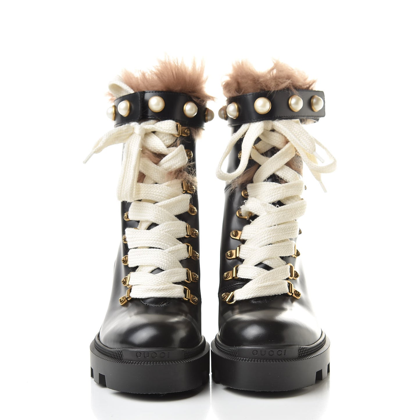 Magnum Calfskin Fur Pearl Lace Up Combat Ankle Boots 38.5 Black Naturale
