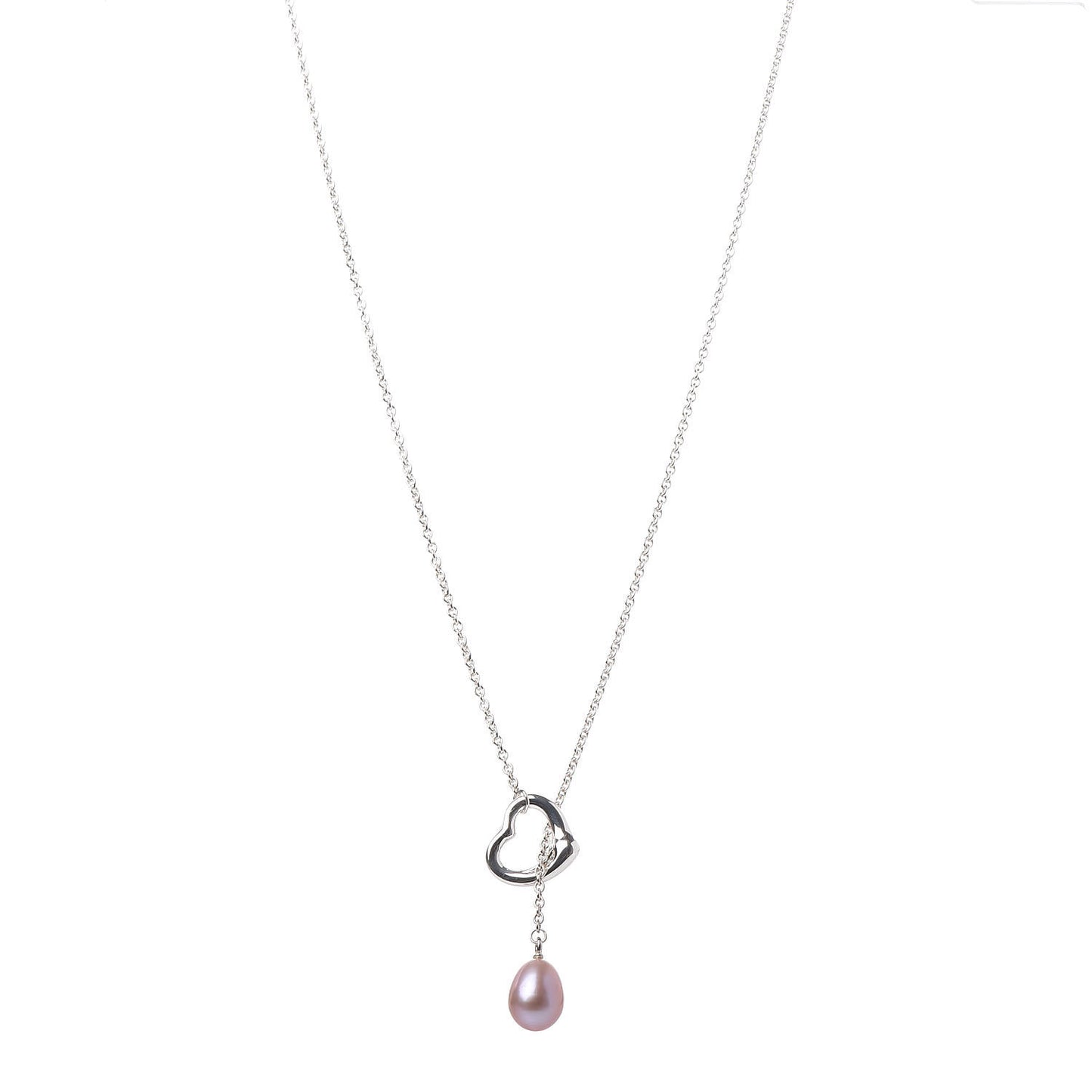 Sterling Silver Pink Pearl 9-9.5mm Elsa Peretti Open Heart Lariat Necklace