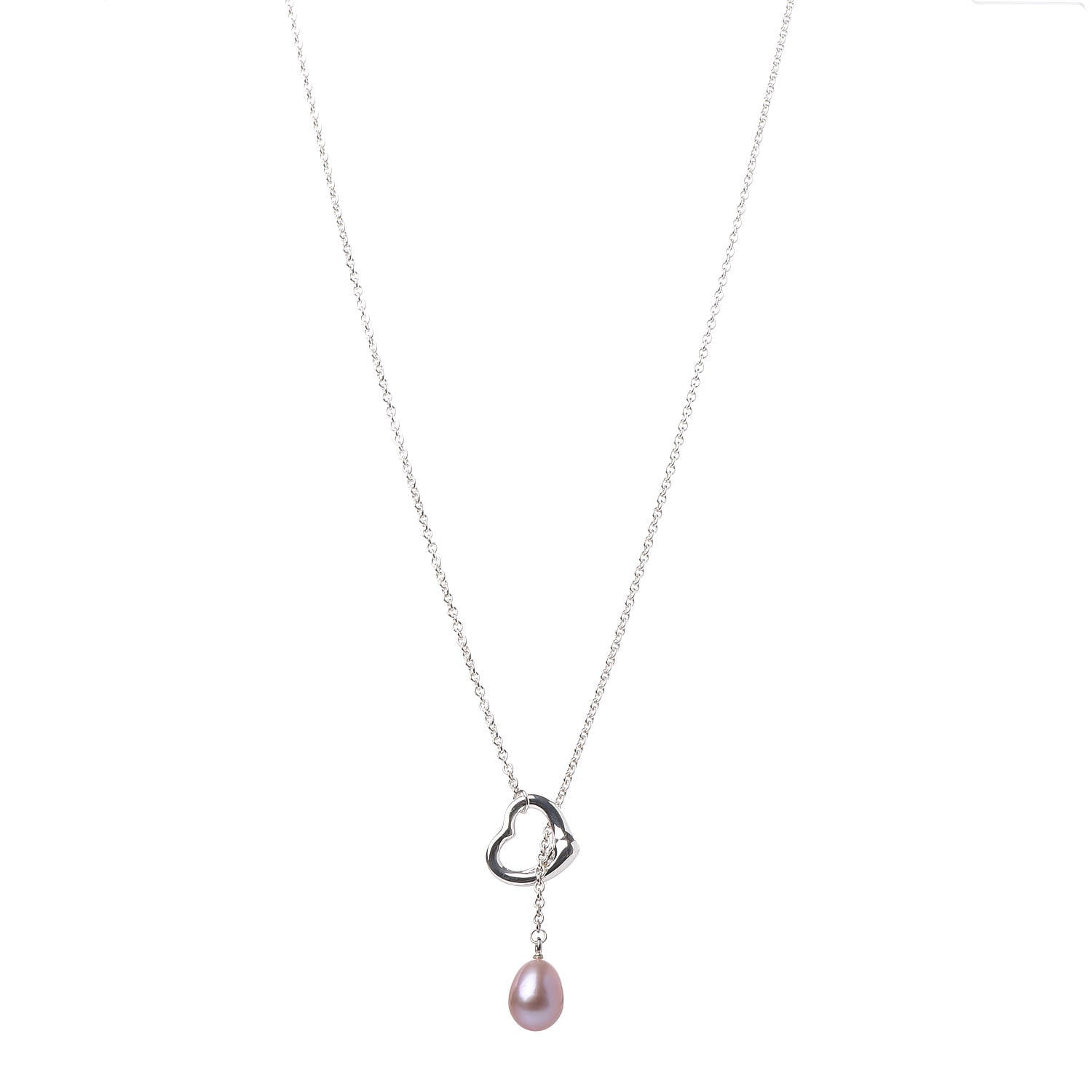 Tiffany Sterling Silver Pink Pearl 9-9.5mm Elsa Peretti Open Heart Lariat Necklace 1 of 8