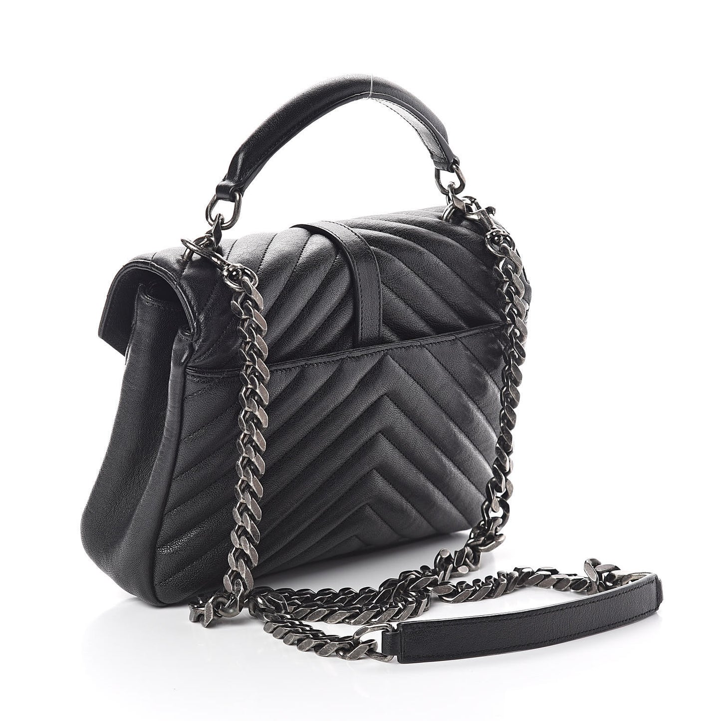 Sheepskin Matelasse Chevron Monogram Medium College Bag Black