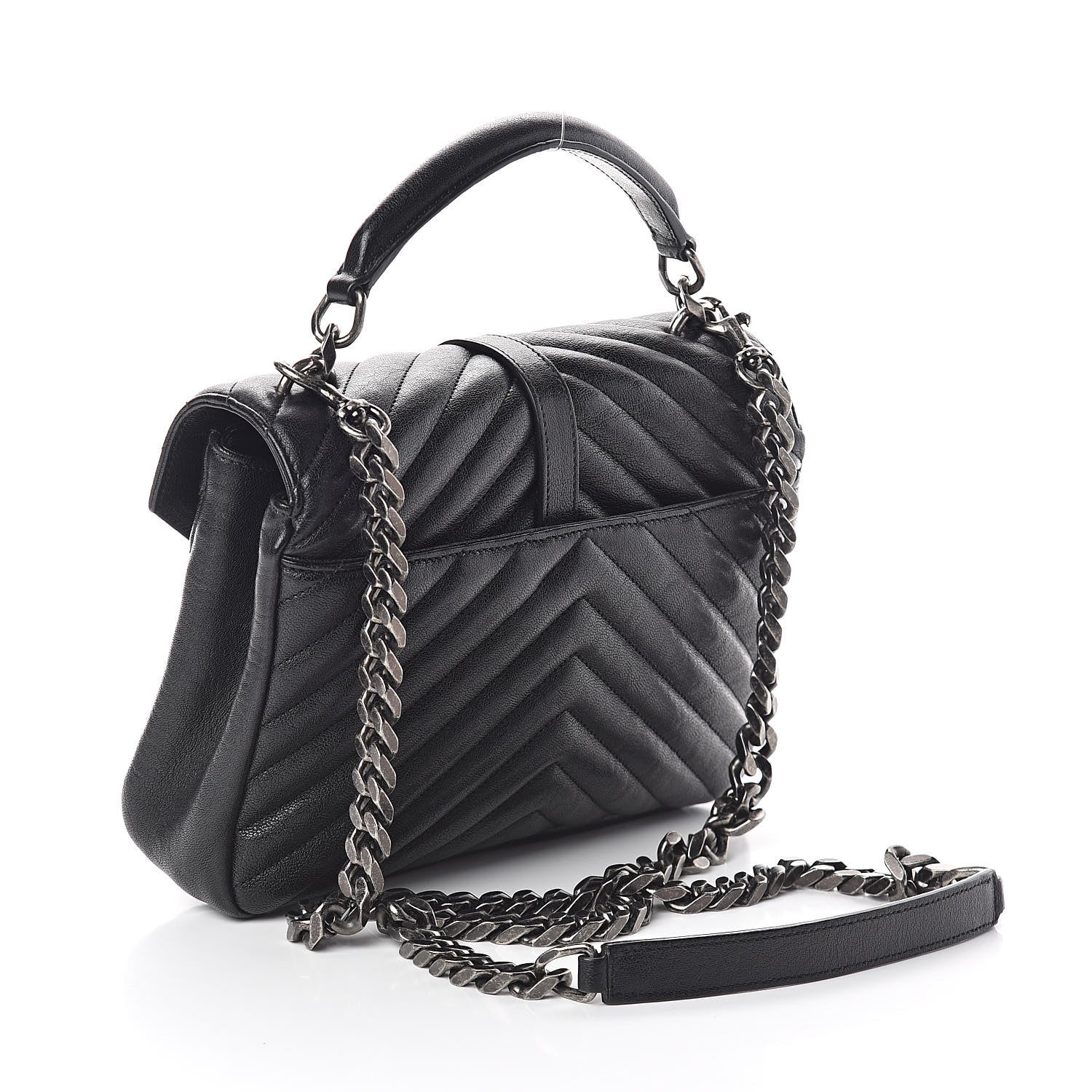 Saint Laurent Sheepskin Matelasse Chevron Monogram Medium College Bag Black 3 of 8