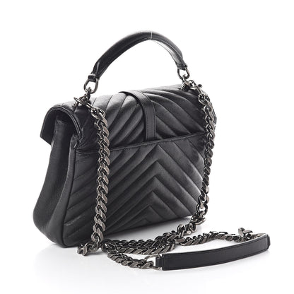 Saint Laurent Sheepskin Matelasse Chevron Monogram Medium College Bag Black 3 of 8