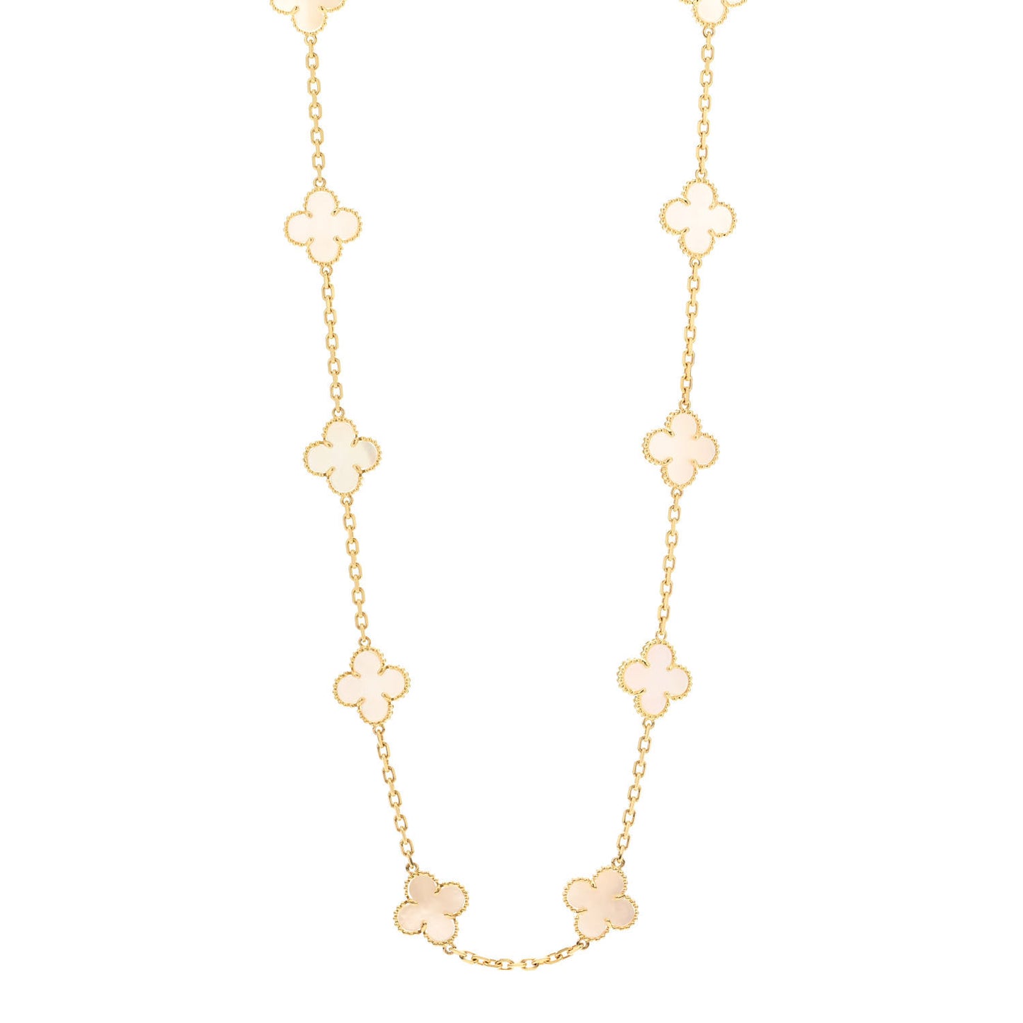18K Yellow Gold Mother of Pearl 20 Motifs Vintage Alhambra Necklace