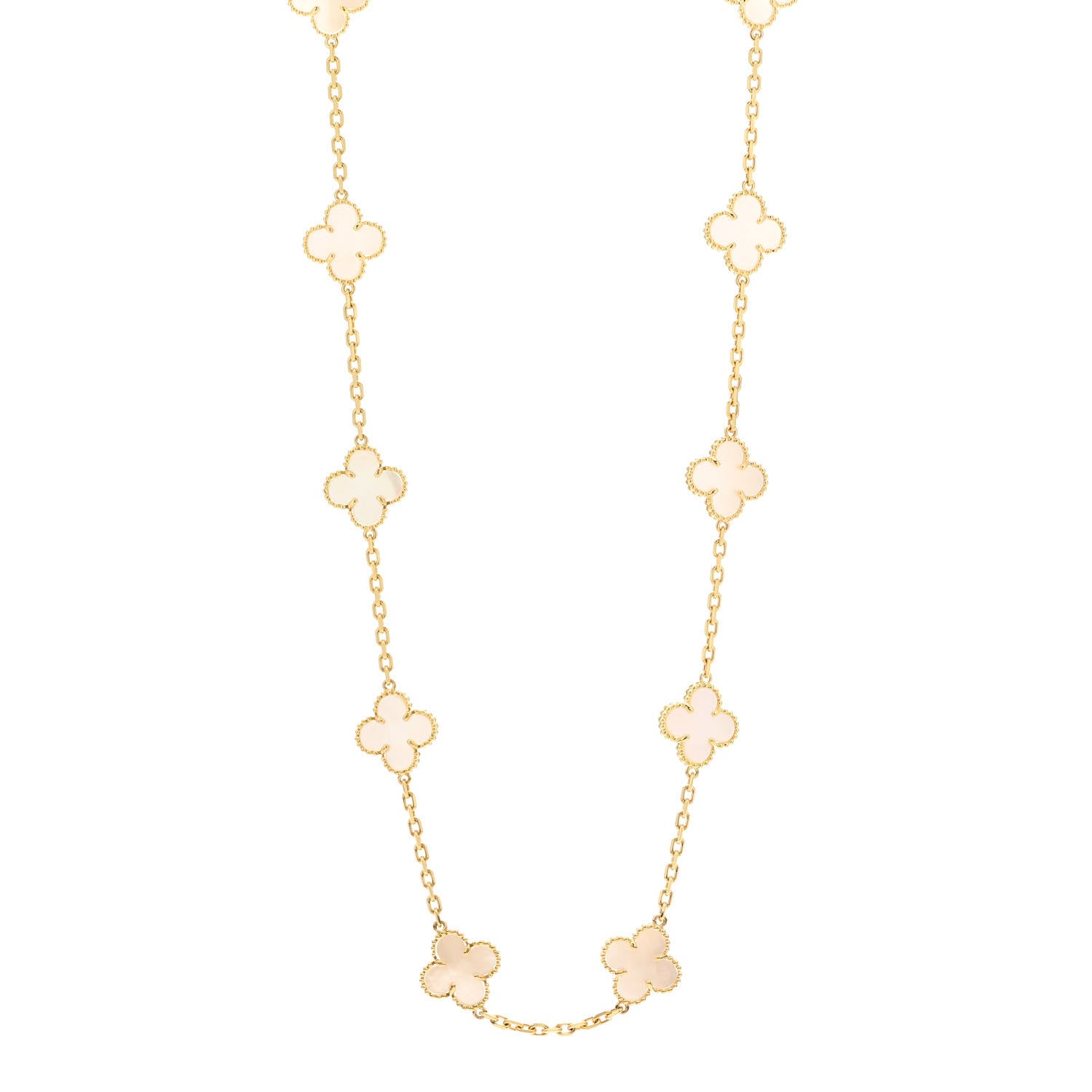 Van Cleef & Arpels 18K Yellow Gold Mother of Pearl 20 Motifs Vintage Alhambra Necklace 1 of 5