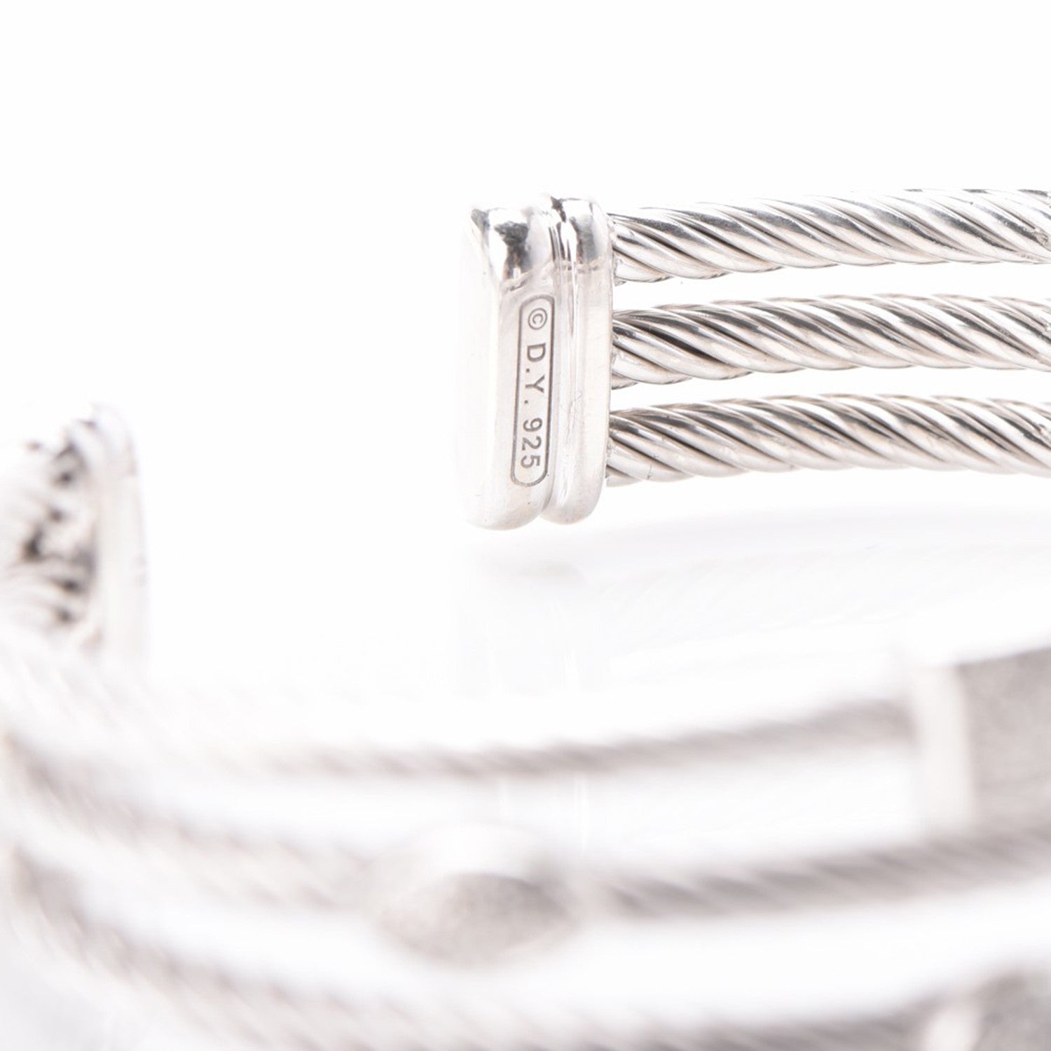 David Yurman Sterling Silver Diamond Three Row Confetti Cuff Bracelet 4 of 5