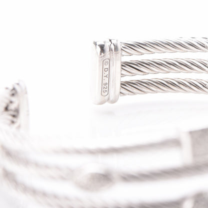 David Yurman Sterling Silver Diamond Three Row Confetti Cuff Bracelet 4 of 5