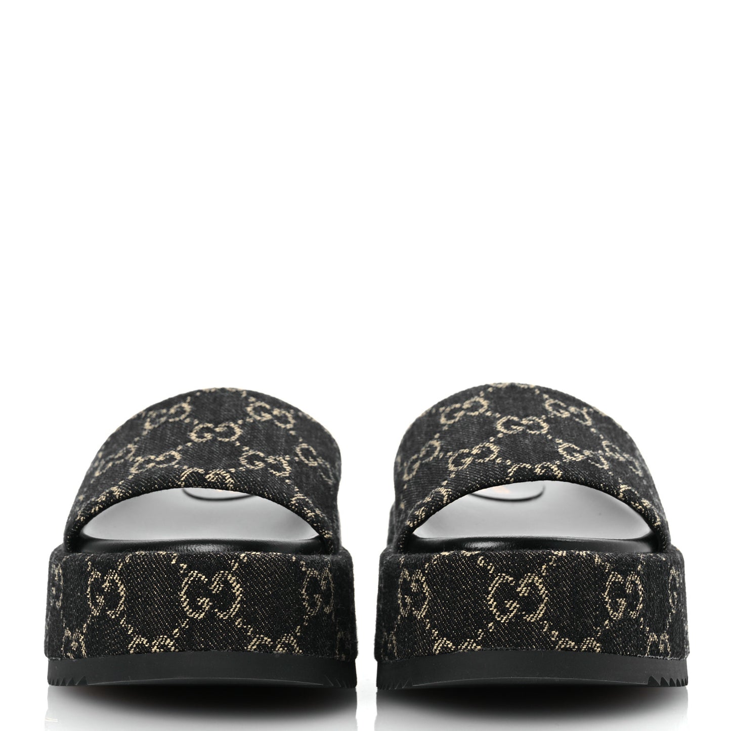 Jacquard Black Denim GG Monogram Angelina Platform 55mm Slide Sandals 35.5 Black Ivory