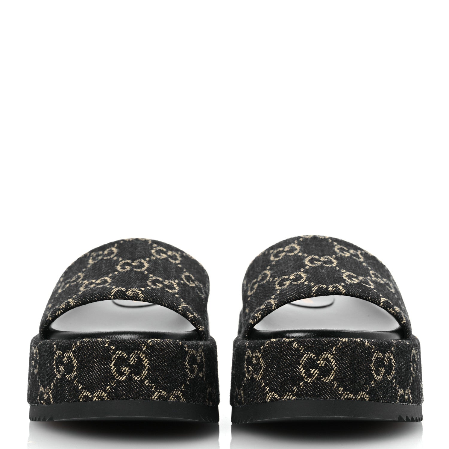 Gucci Jacquard Black Denim GG Monogram Angelina Platform 55mm Slide Sandals 35.5 Black Ivory 3 of 11