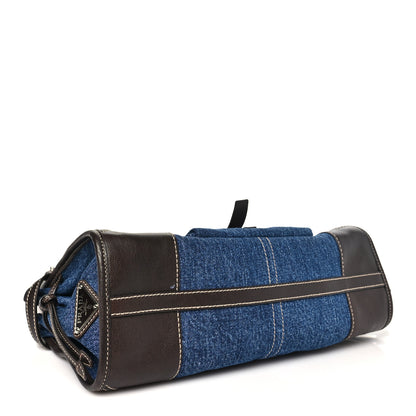 Prada Denim Buffalo Triangle Medium Bonnie Shoulder Bag  Blue Caffe 4 of 8