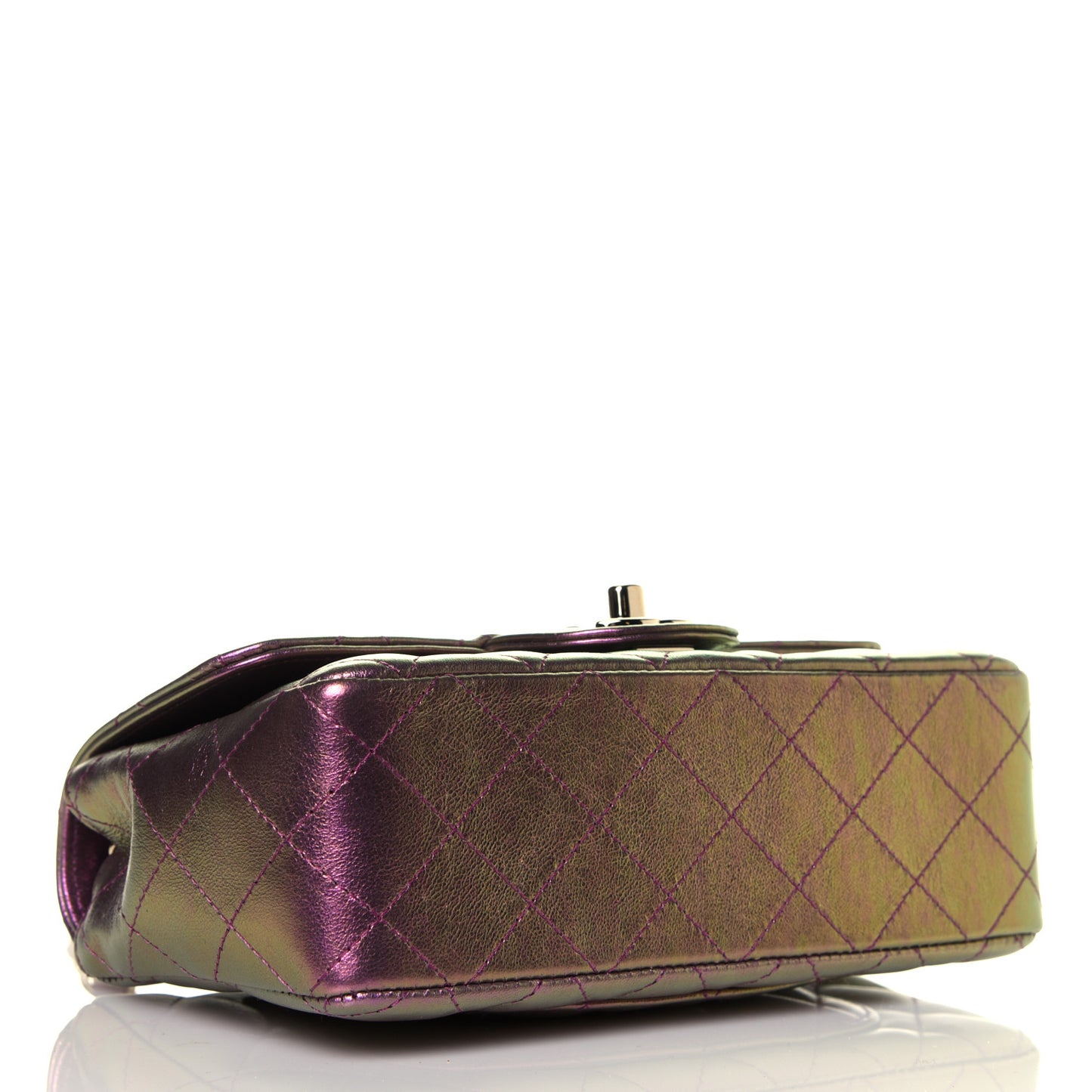 Iridescent Lambskin Quilted Mini Rectangular Flap Purple
