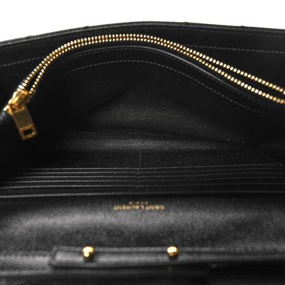 Saint Laurent Grain De Poudre Matelasse Chevron Monogram Chain Wallet Black 6 of 11