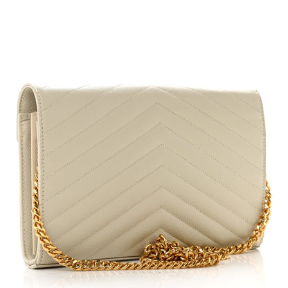 Saint Laurent Grain De Poudre Matelasse Chevron Monogram Chain Wallet Crema Soft 2 of 6
