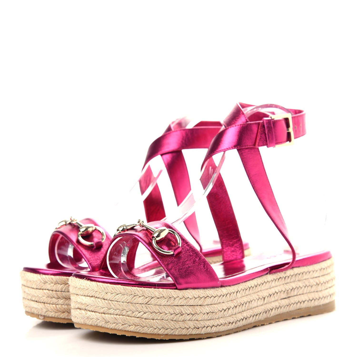 Gucci Metallic Nappa Horsebit Espadrille Sandals 37 Pink 3 of 11
