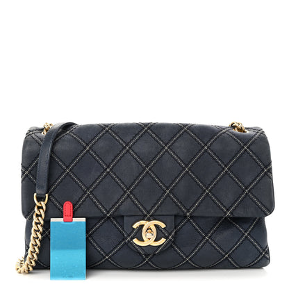 Chanel Iridescent Calfskin Triple Stitched Medium Flap Navy 1 of 10