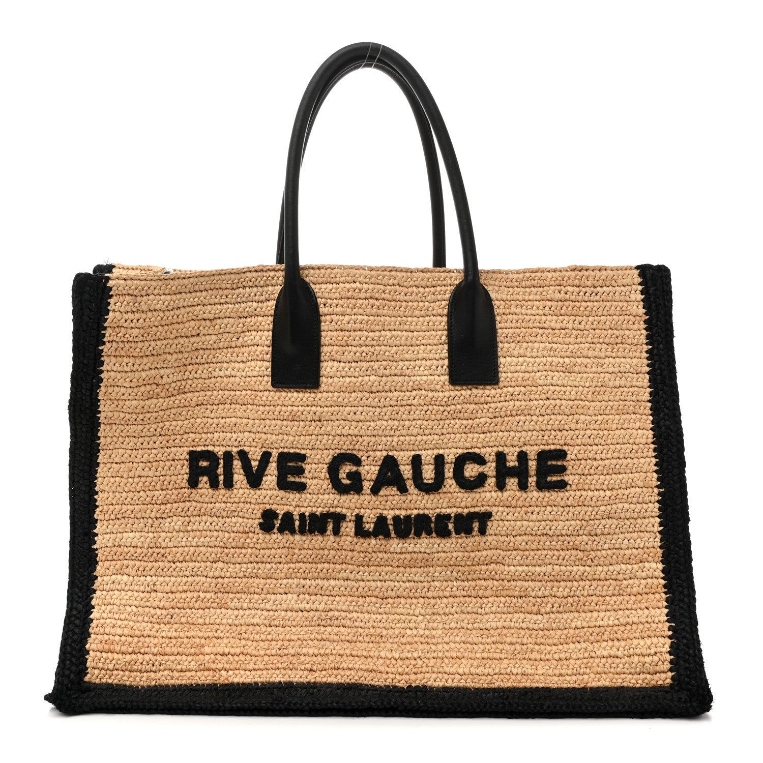Saint Laurent Raffia Calfskin Rive Gauche Tote Naturale Black 1 of 14