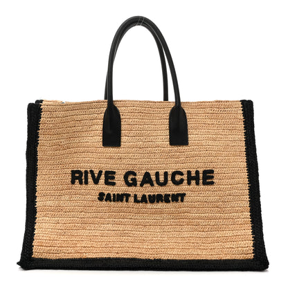 Saint Laurent Raffia Calfskin Rive Gauche Tote Naturale Black 1 of 14