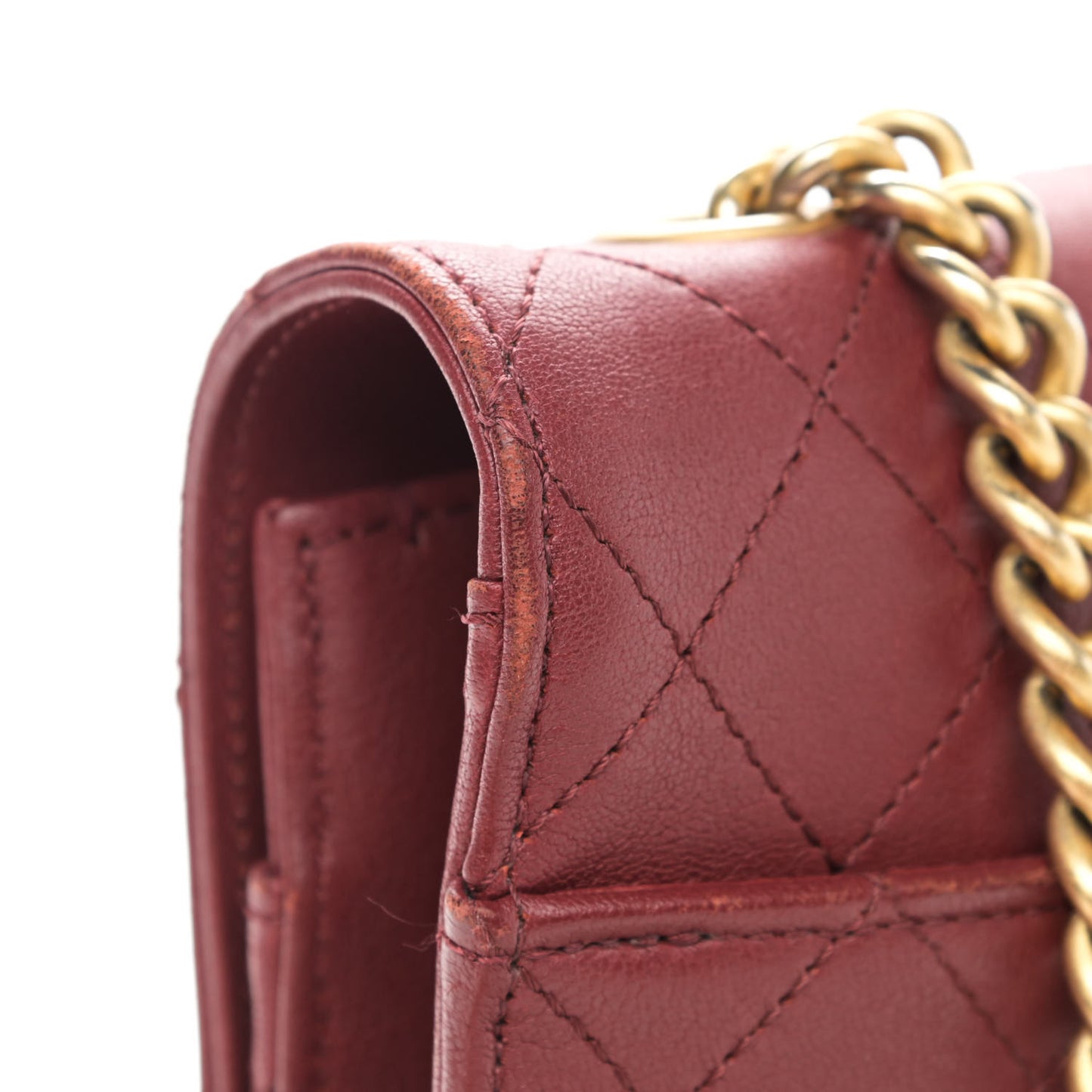 Sheepskin Stitched Chain Large Flap Bag Red