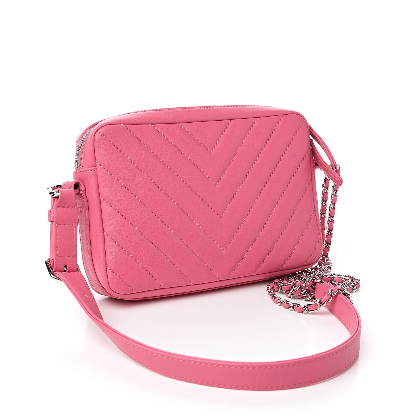 Lambskin Chevron Quilted Small Promenade Camera Case Pink