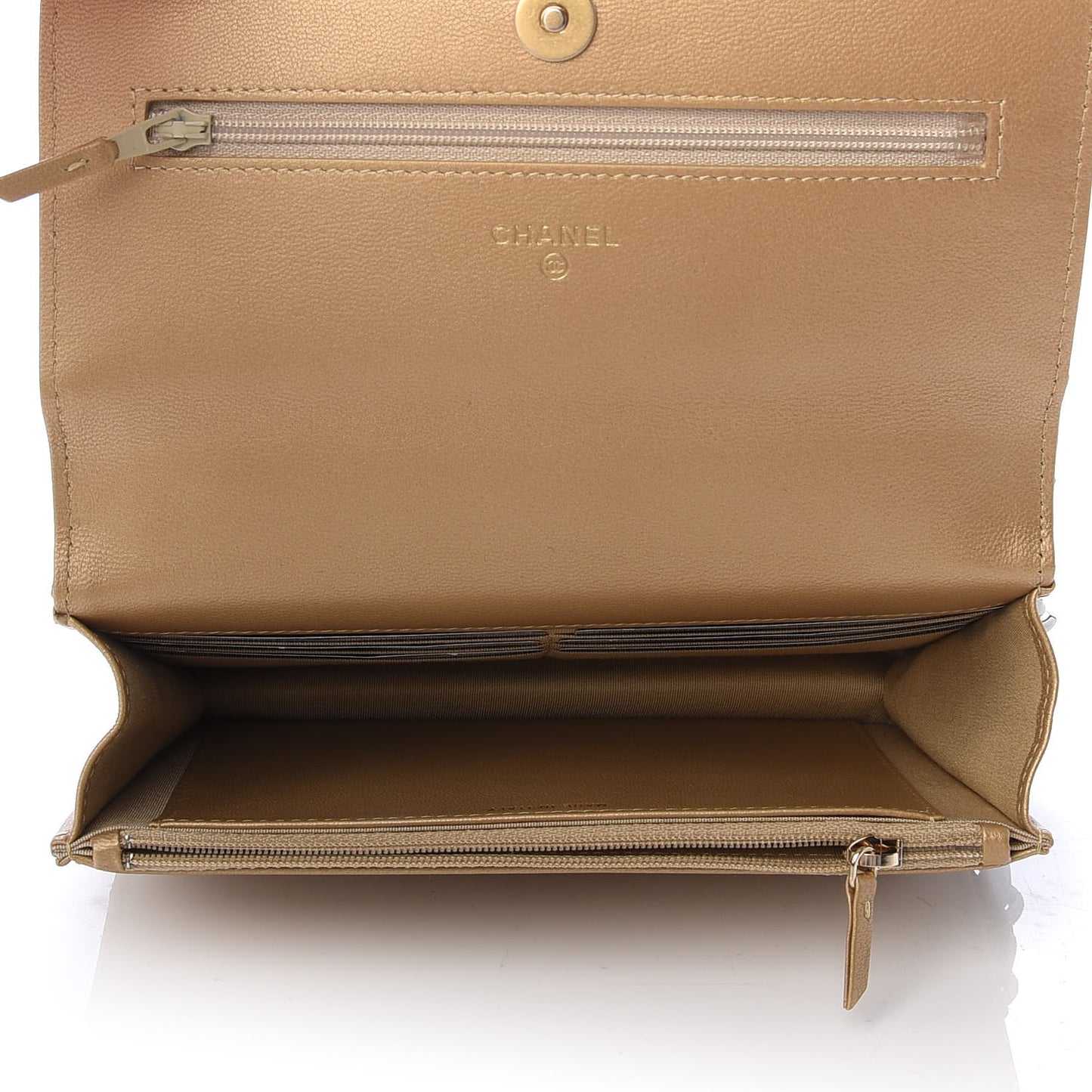 Metallic Goatskin Quilted Chanel 19 Wallet On Chain WOC Gold