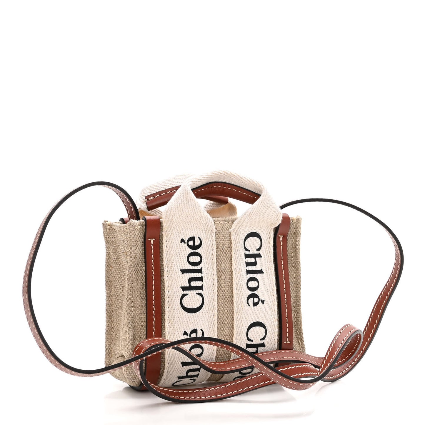 Cotton Calfskin Nano Woody Ribbon Tote White Brown