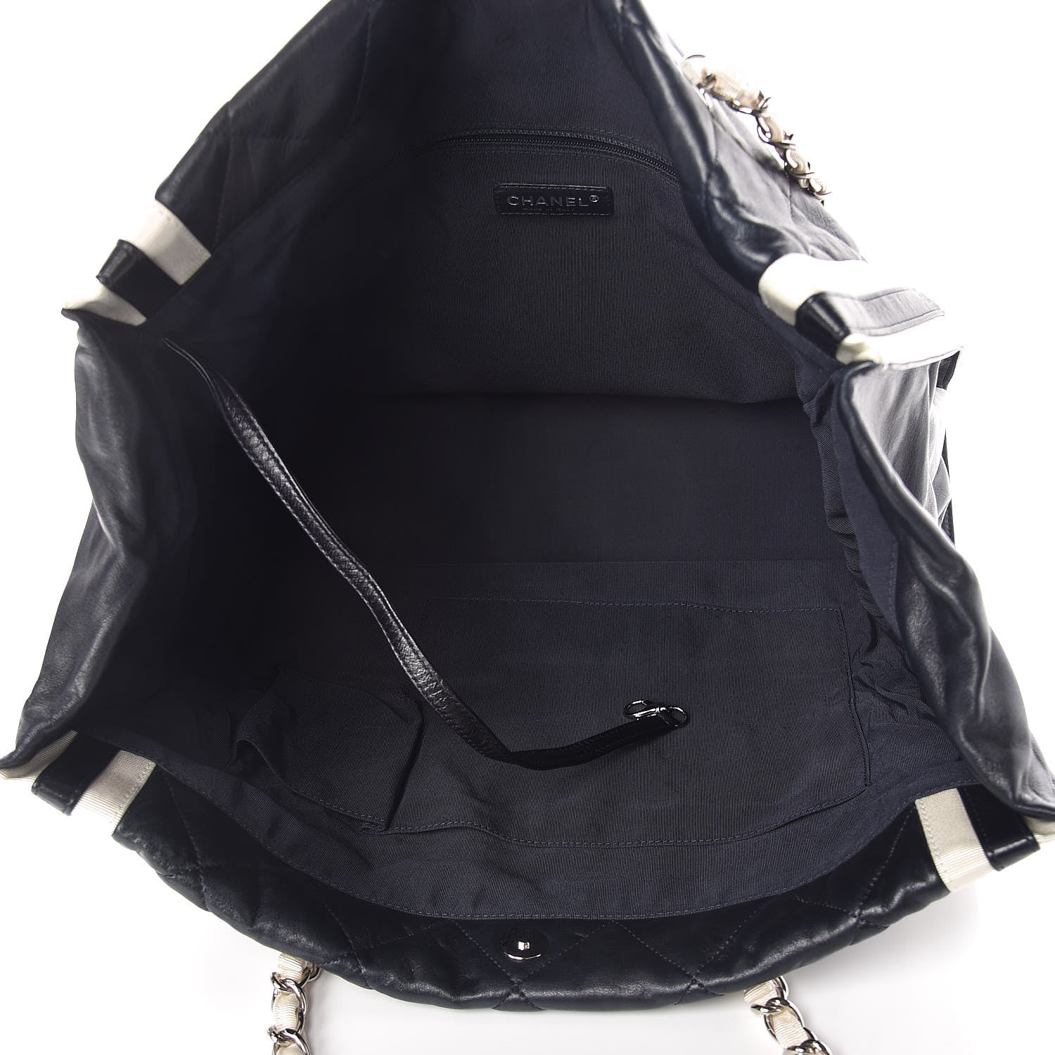 Chanel Lambskin Quilted Lido Shopping Tote Dark Navy Blue 5 of 16