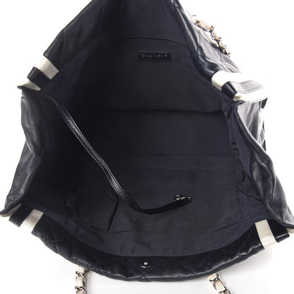 Chanel Lambskin Quilted Lido Shopping Tote Dark Navy Blue 5 of 16