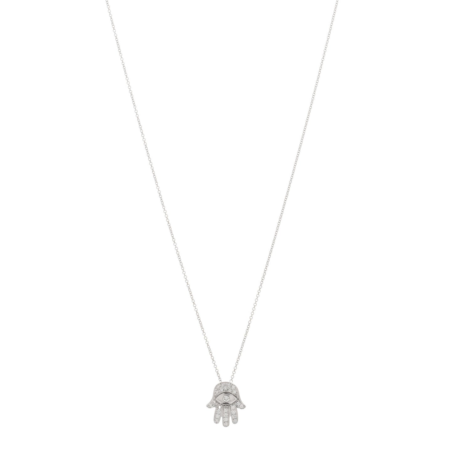 18K White Gold Diamond Hamsa Pendant Necklace