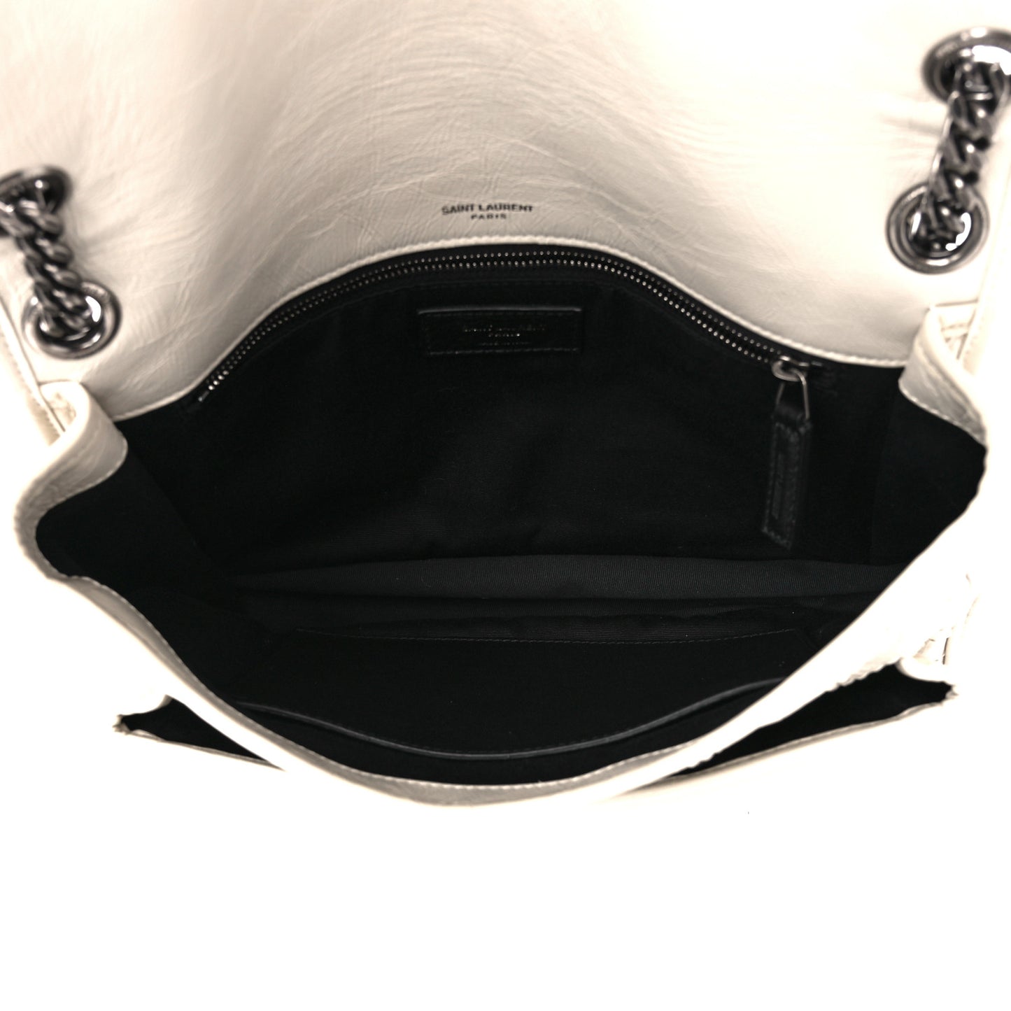 Crinkled Calfskin Matelasse Monogram Medium Niki Chain Satchel Blanc Vintage