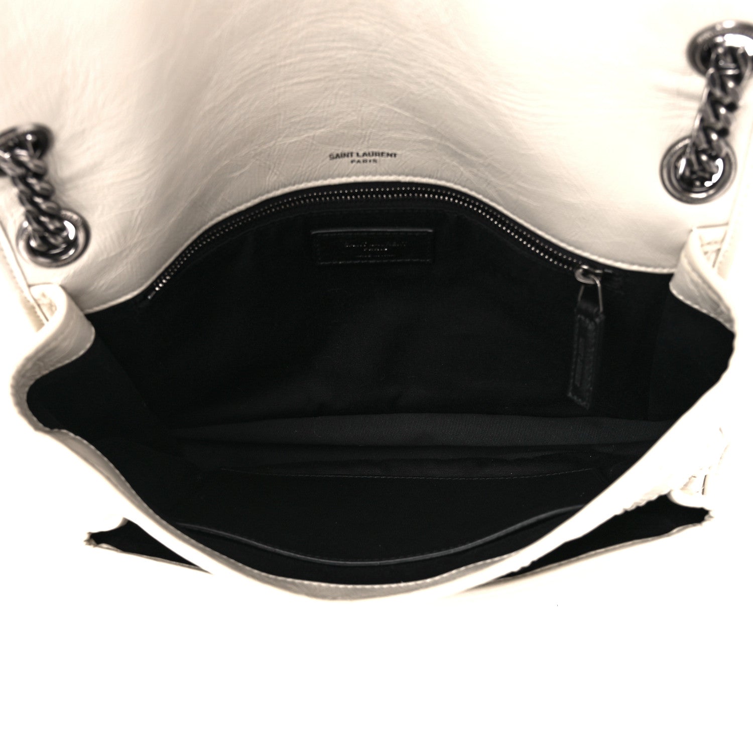 Saint Laurent Crinkled Calfskin Matelasse Monogram Medium Niki Chain Satchel Blanc Vintage 5 of 11