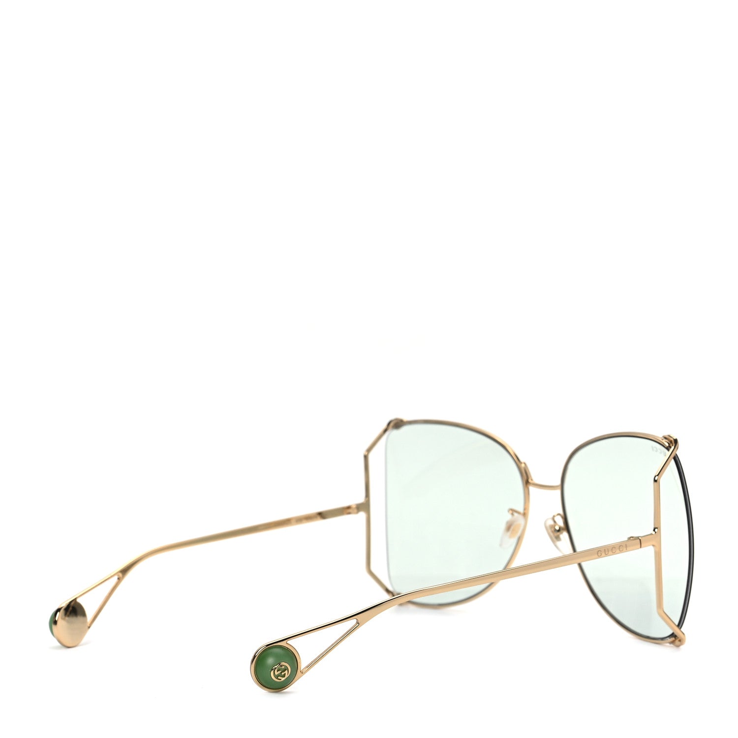 Gucci Metal Oversized Round Sunglasses GG0252S Gold Green 4 of 8