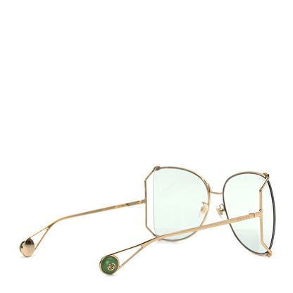 Gucci Metal Oversized Round Sunglasses GG0252S Gold Green 4 of 8