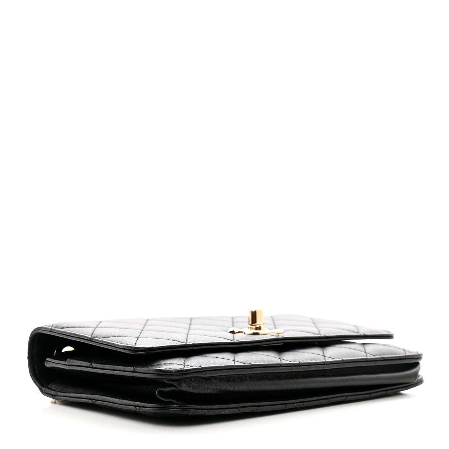 Lambskin Quilted Trendy CC Wallet On Chain WOC Black