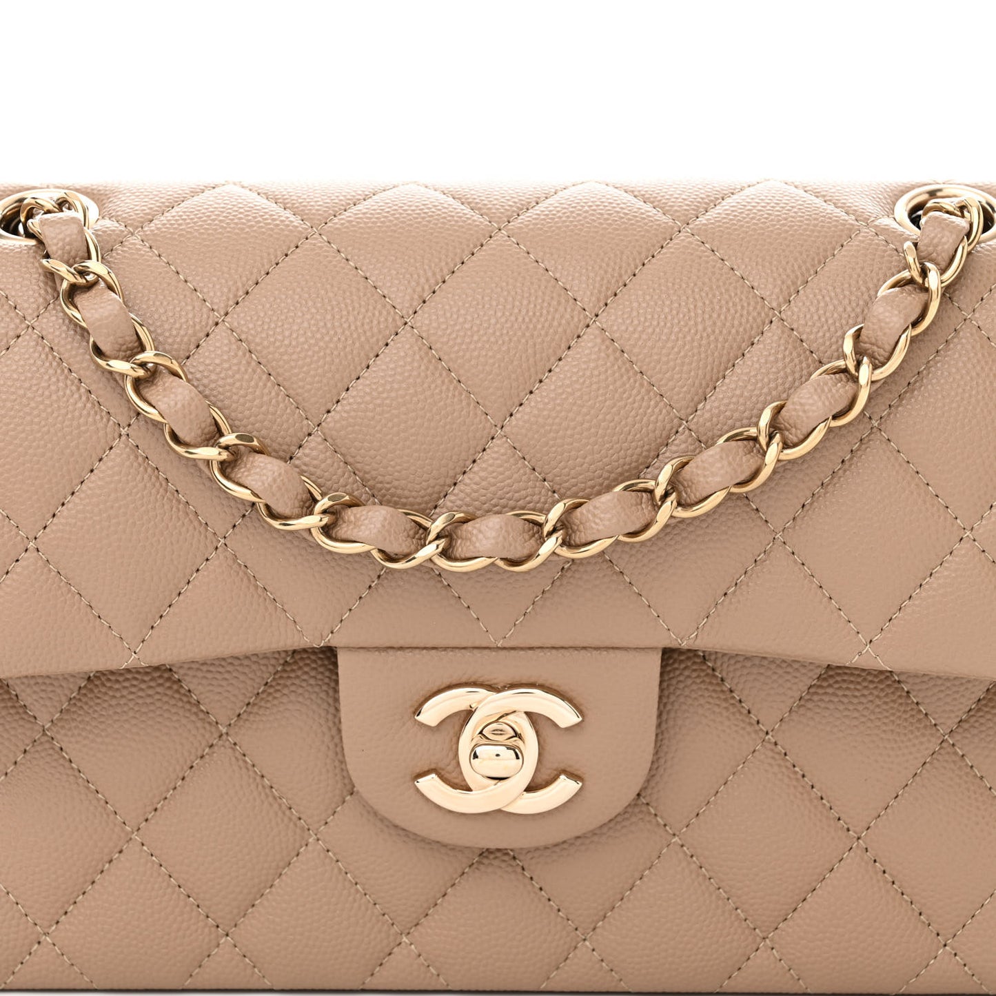 Caviar Quilted Small Double Flap Dark Beige