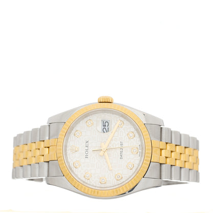 Rolex Stainless Steel 18K Yellow Gold Diamond 36mm Oyster Perpetual DateJust Watch Silver Jubilee 116233 2 of 4
