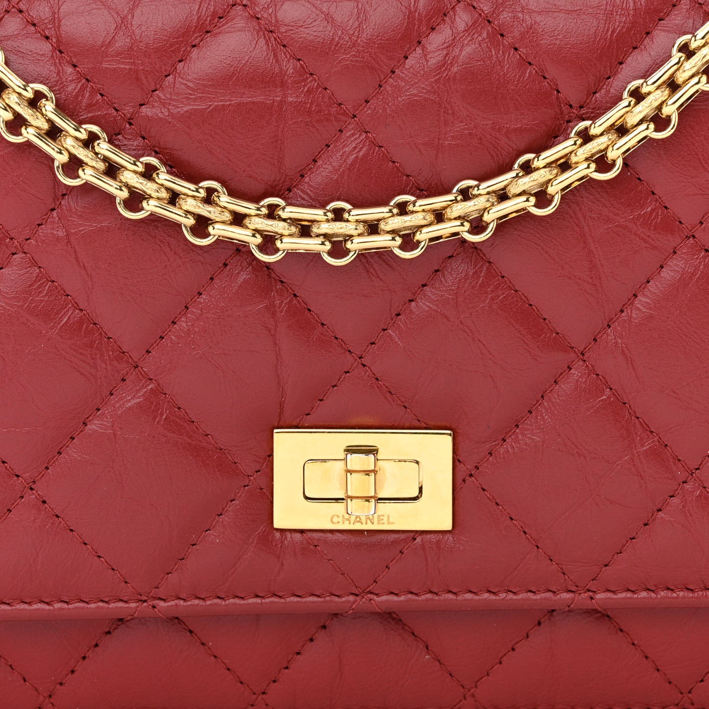 Aged Calfskin Quilted Reissue Wallet On Chain WOC Red