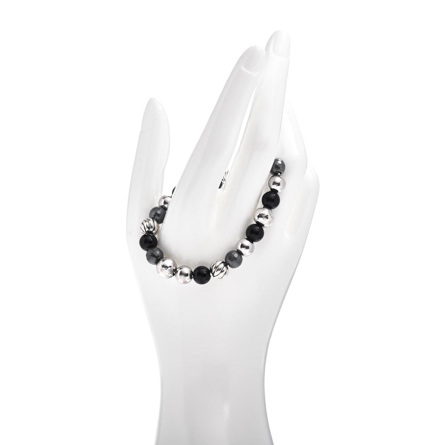 Sterling Silver Black Onyx Hematite 8mm Elements Bead Bracelet