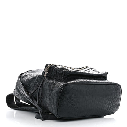 Balenciaga Calfskin Crocodile Classic Hardware Embossed Backpack Black 4 of 12