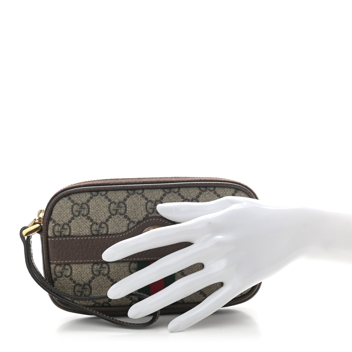 GG Supreme Monogram Ophidia Phone Case Wristlet Brown