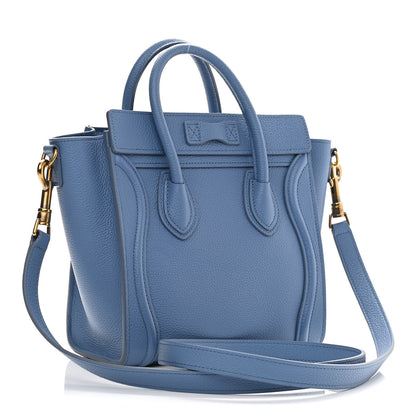 Celine Drummed Calfskin Nano Luggage Blue 3 of 13