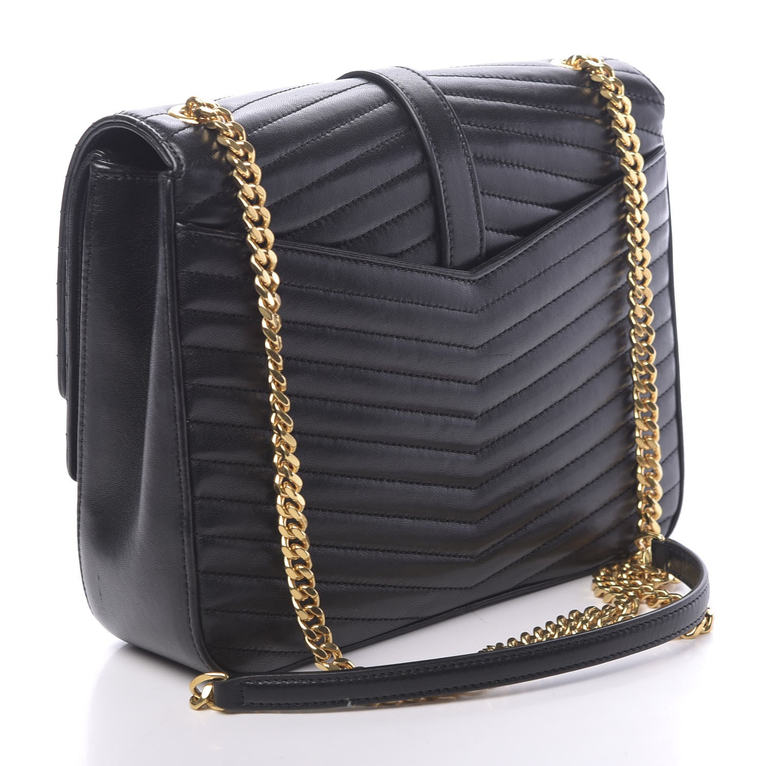 Saint Laurent Lambskin Matelasse Chevron Monogram Medium Sulpice Bag Black 3 of 12