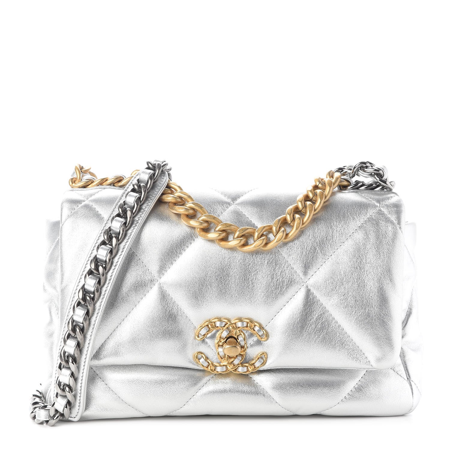 Chanel Metallic Lambskin Quilted Medium Chanel 19 Flap Silver 1 of 9