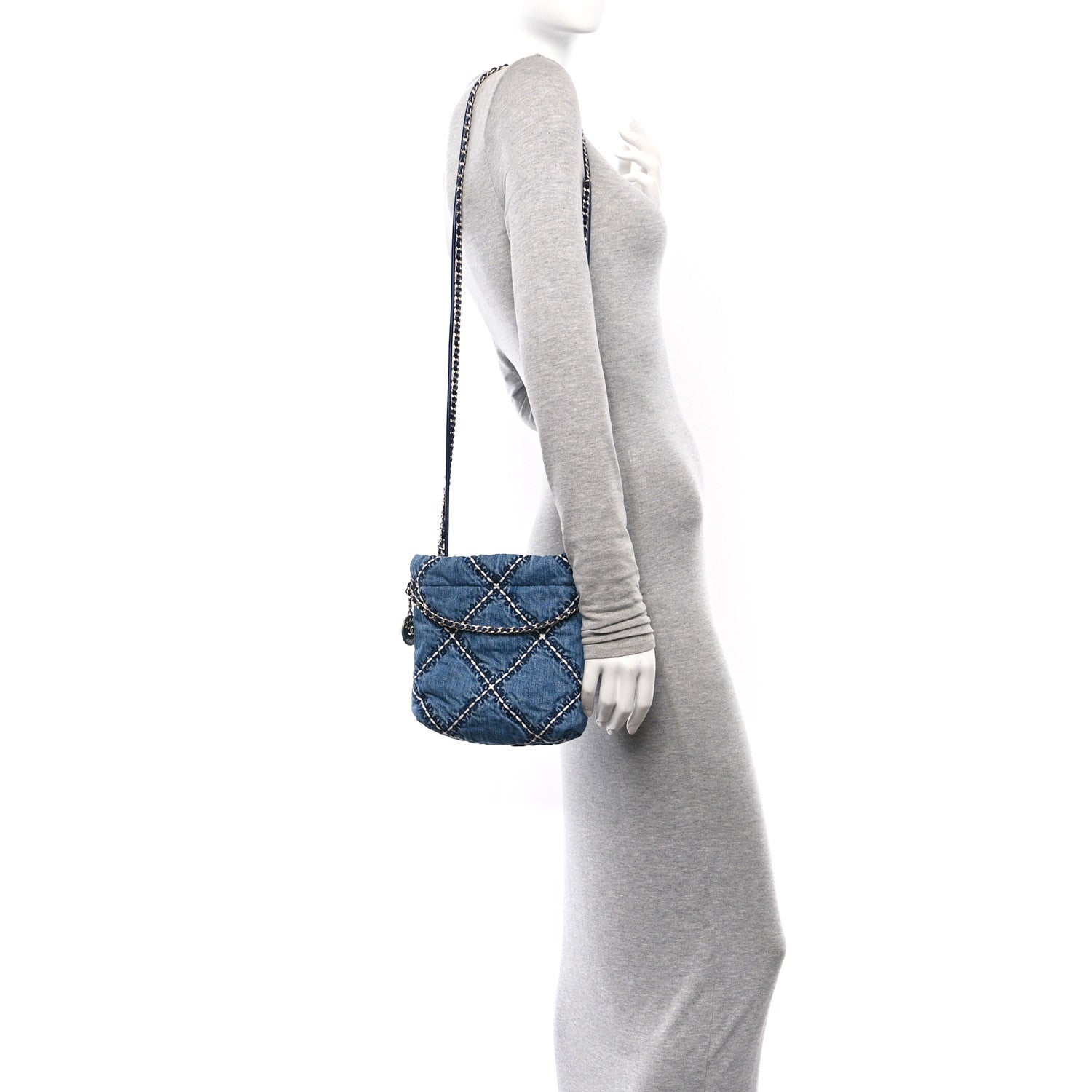 Chanel Denim Stitched Quilted Mini Chanel 22 Blue 2 of 12