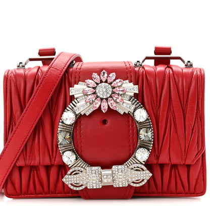 Miu Miu Nappa Matelasse Madras Crystal Embellished Shoulder Bag Fuoco 8 of 10