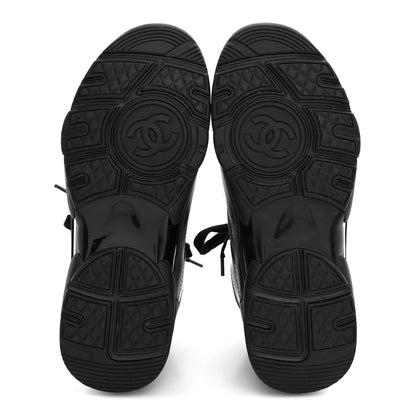 Chanel Lambskin Fabric CC Sneakers 37.5 Black 6 of 9