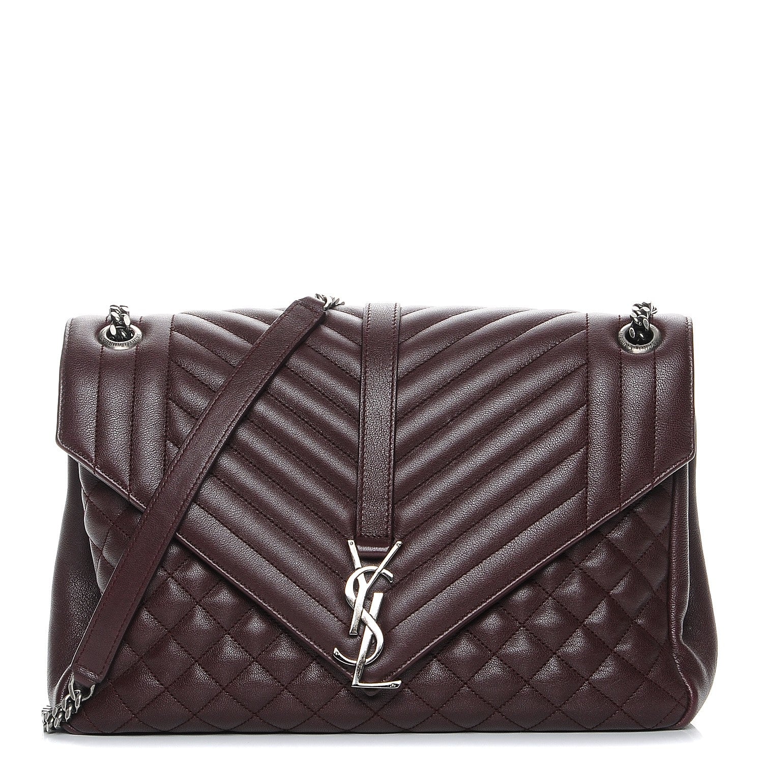 Saint Laurent Calfskin Mixed Matelasse Triquilt Large Monogram Envelope Satchel Bordeaux 1 of 9