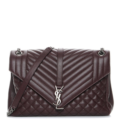 Saint Laurent Calfskin Mixed Matelasse Triquilt Large Monogram Envelope Satchel Bordeaux 1 of 9