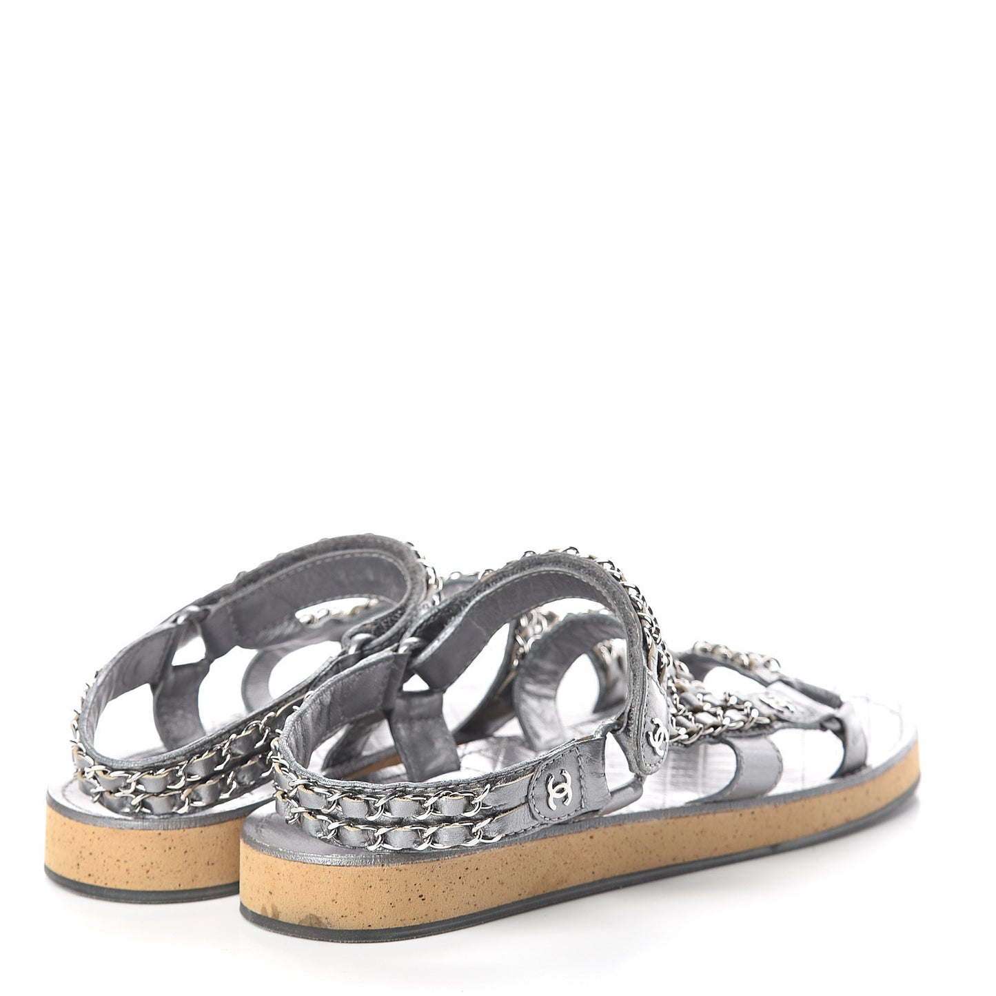 Metallic Lambskin Chain Sandals 40 Silver
