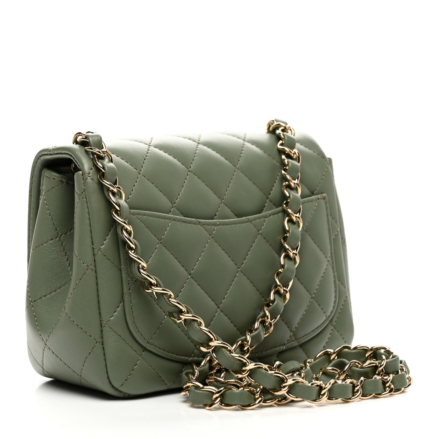 Lambskin Quilted Mini Square Flap Green